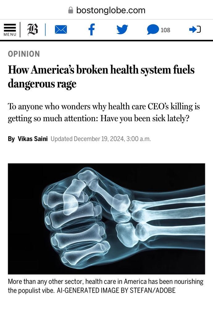 <image of a Boston Globe headline with an AI generated picture of an x-ray>