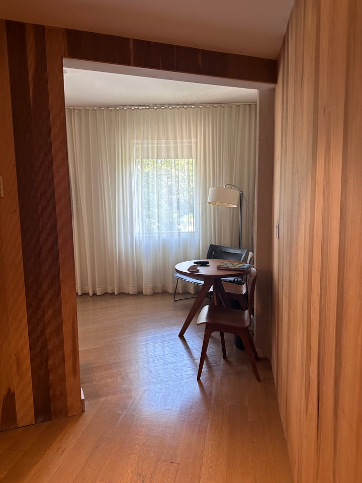 Assorted photos of The Roundhouse and a guest room there.