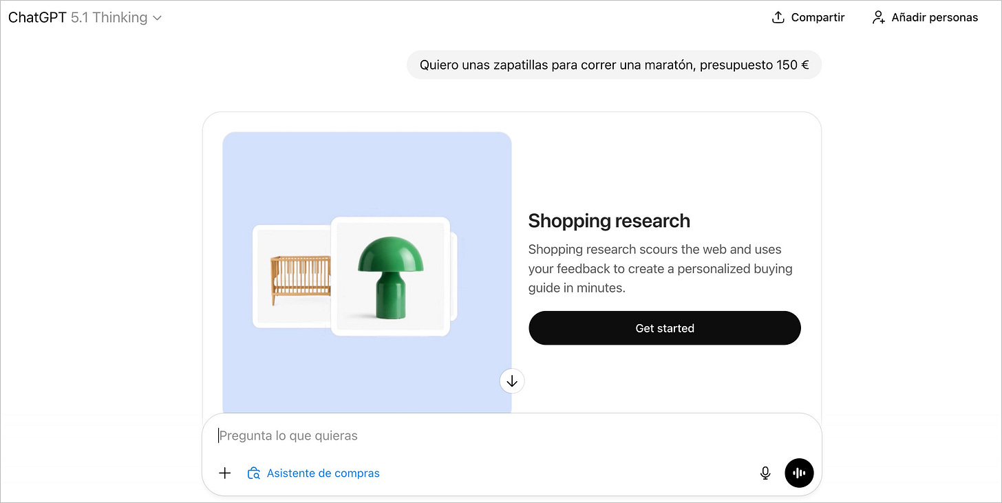 Ejemplo de ChatGPT Shopping Research 