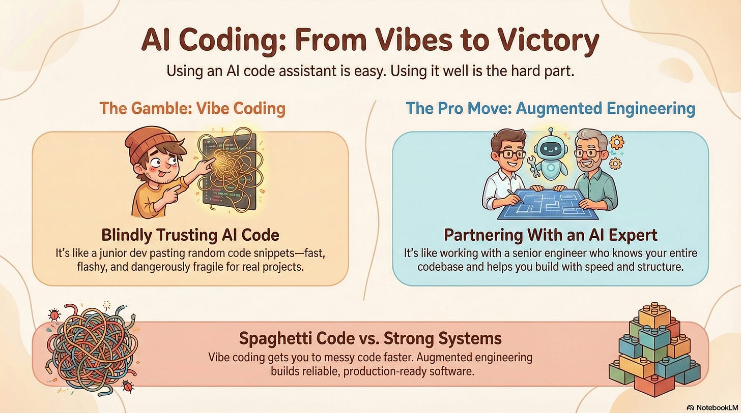 Infographic comparing vibe coding vs augmented engineering Infographic comparing vibe coding vs augmented engineering
