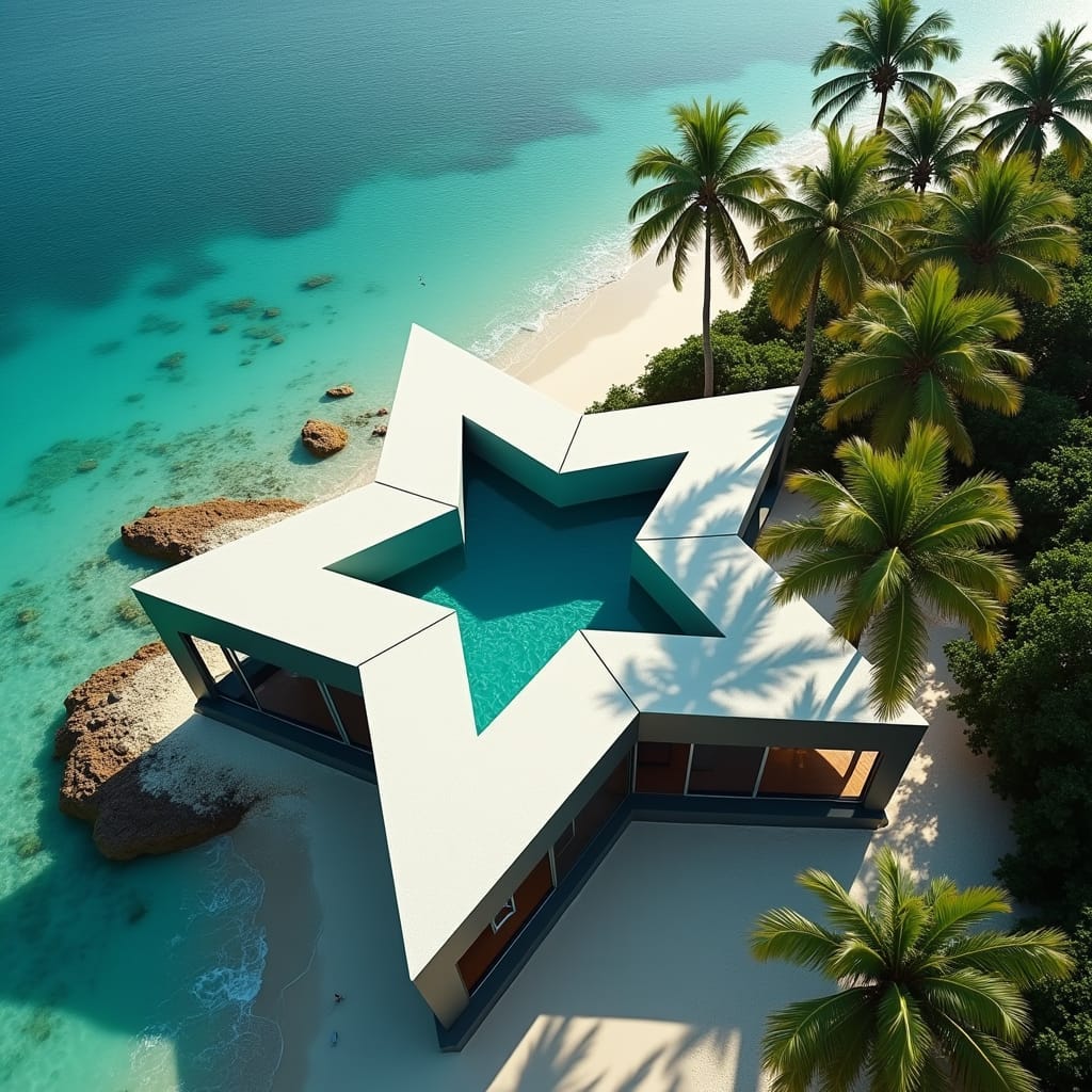 A luxurious, modern prefab house in Jamaica, shaped like a star