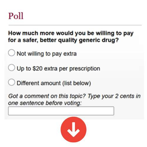 Ask a Patient Poll on Generic Drug Cost - would you pay more for better quality? Ask a Patient Poll on Generic Drug Cost - would you pay more for better quality?