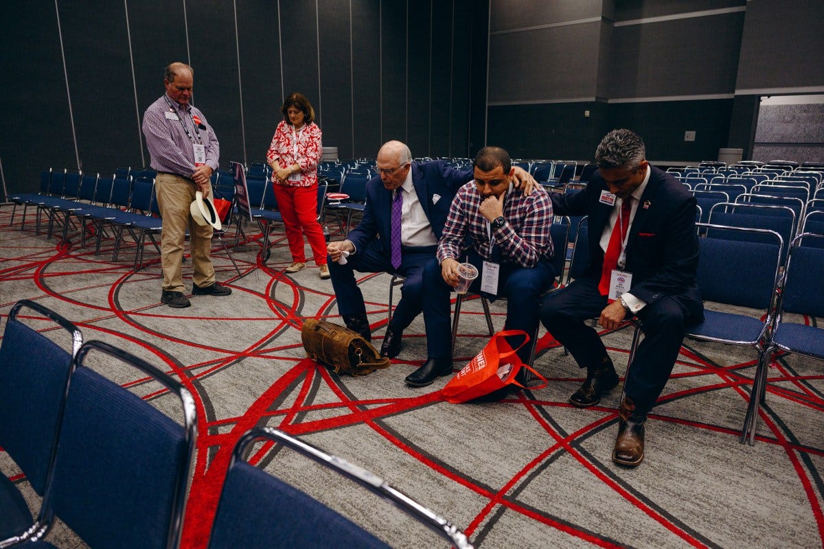 Dr. Rick Scarborough, former Southern Baptist pastor and president of Recover America, prays after telling Mohamed Hussein to convert to Christianity or leave the country after a panel at the Texas GOP Convention on Judeo-Christian values at the George R. Brown Convention Center in Houston on June 13, 2026. Dr. Rick Scarborough, former Southern Baptist pastor and president of Recover America, prays after telling Mohamed Hussein to convert to Christianity or leave the country after a panel at the Texas GOP Convention on Judeo-Christian values at the George R. Brown Convention Center in Houston on June 13, 2026.