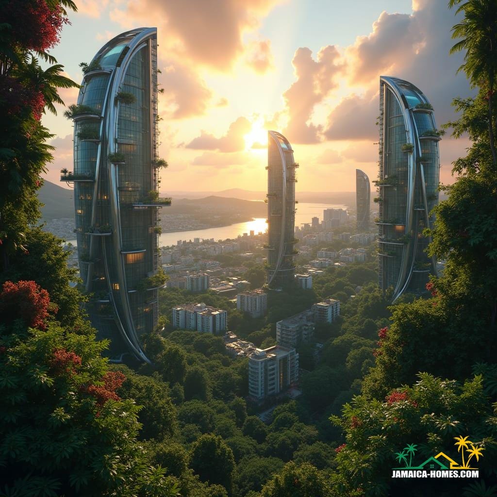 Futuristic, eye-catching buildings designed to blend with the island’s natural beauty in Jamaica’s urban landscape.