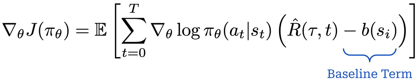 Adding a baseline to our policy gradient expression