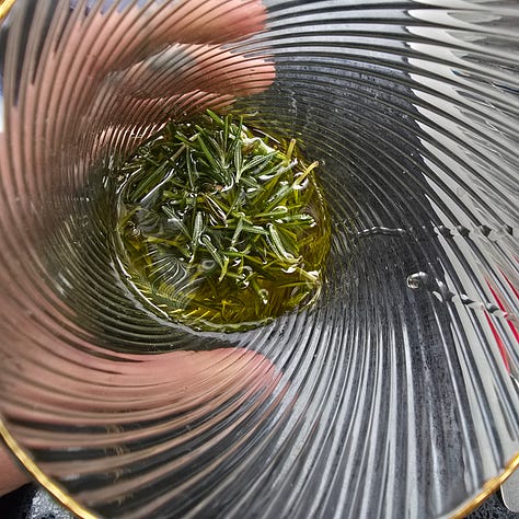 Rosemary from the garden to make rosemary oil. Grilled steak and butternut squash.