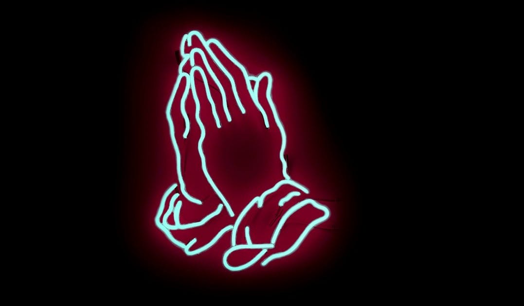 praying hand neon signage
