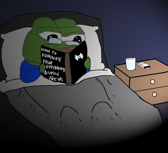 This may contain: a cartoon character is reading a book in bed with a cup on the side table