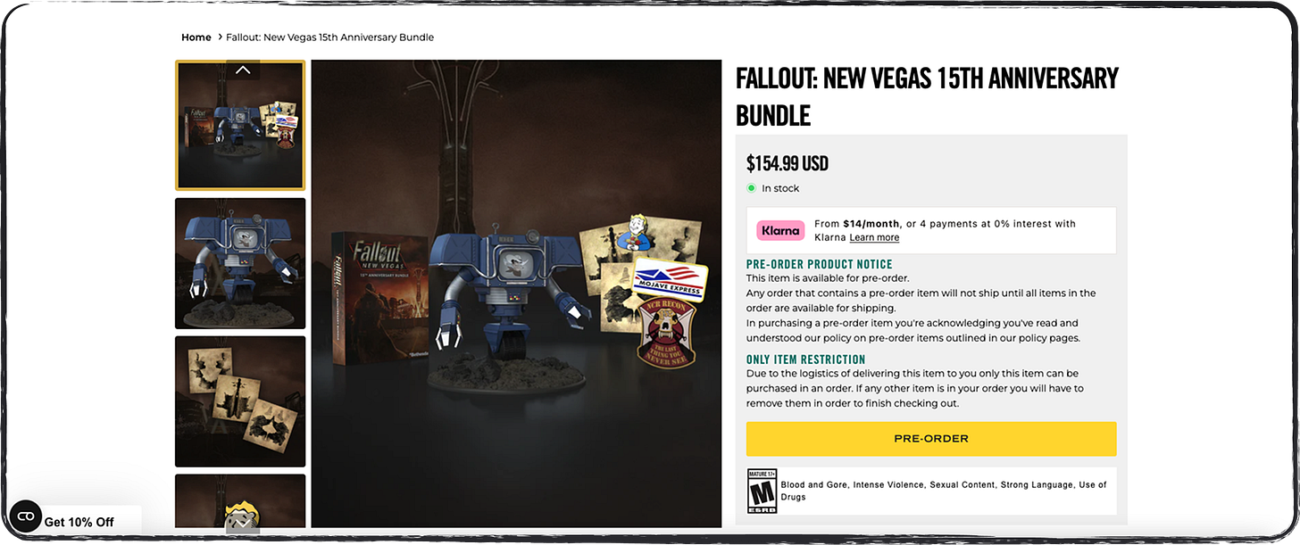 A screenshot showing the pre-order listing of the Fallout: New Vegas Anniversary Edition!