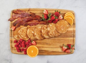 Gluten-Free Pancake Board (Breakfast Charcuterie Platter) with bacon, fruit and panckaes Gluten-Free Pancake Board (Breakfast Charcuterie Platter) with bacon, fruit and panckaes