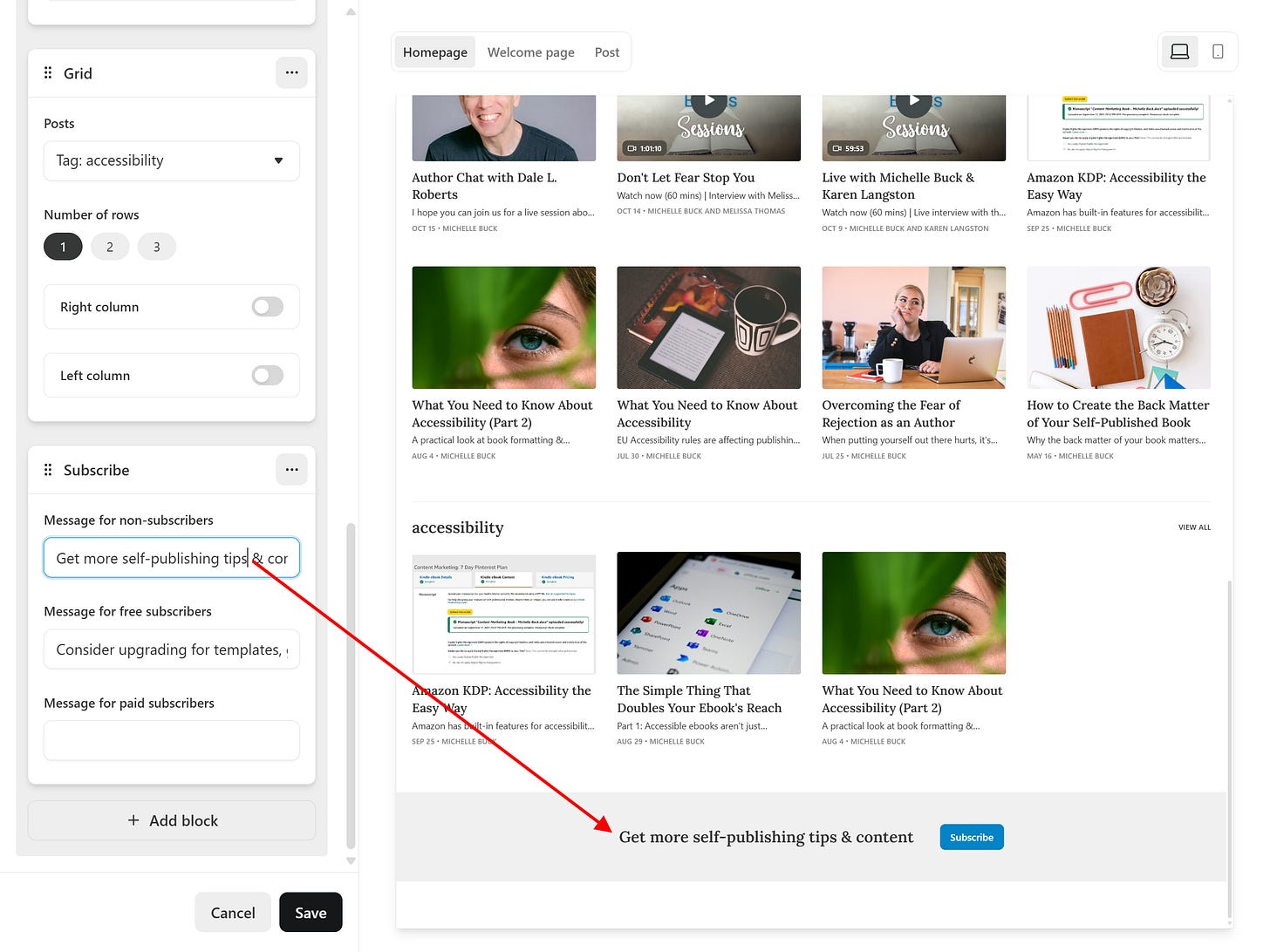 screenshot of the subscribe grid screenshot of the subscribe grid