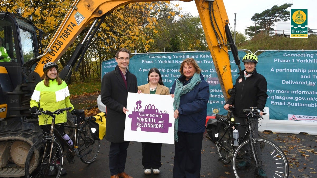 May be an image of text that says '768174 เว B466 768174 1236 Tel: 01236768174 加風始动 Glasgow CITY DOUNCIL Connecting Yorkhill_and Kelvi Phase Yorkhill Nor ive Trav A part ct hip projec and Trany d id by A OW Cit and ering cil Connecting Phase Yorkhil pleas llandk sgow.gc gc A partnership pro and Deliveredb by For more informati w.glasgow.gov.uk/ Email:Sustainabl Connecting YORKHILL KELVINGROVE and J.H. Civil nga'