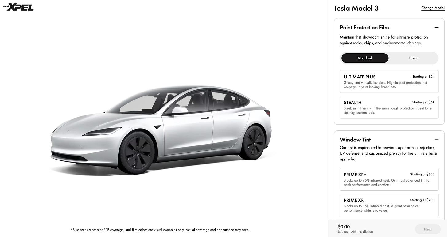 Tesla's website links to XPEL
