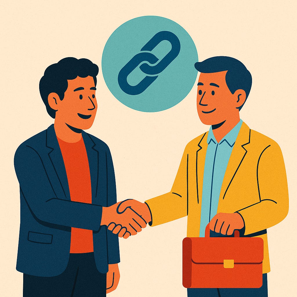 Two professionals shaking hands, symbolizing partnership and business collaboration.