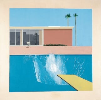 Hockney's swimming pool painting showing only the splash, no diver Hockney's swimming pool painting showing only the splash, no diver