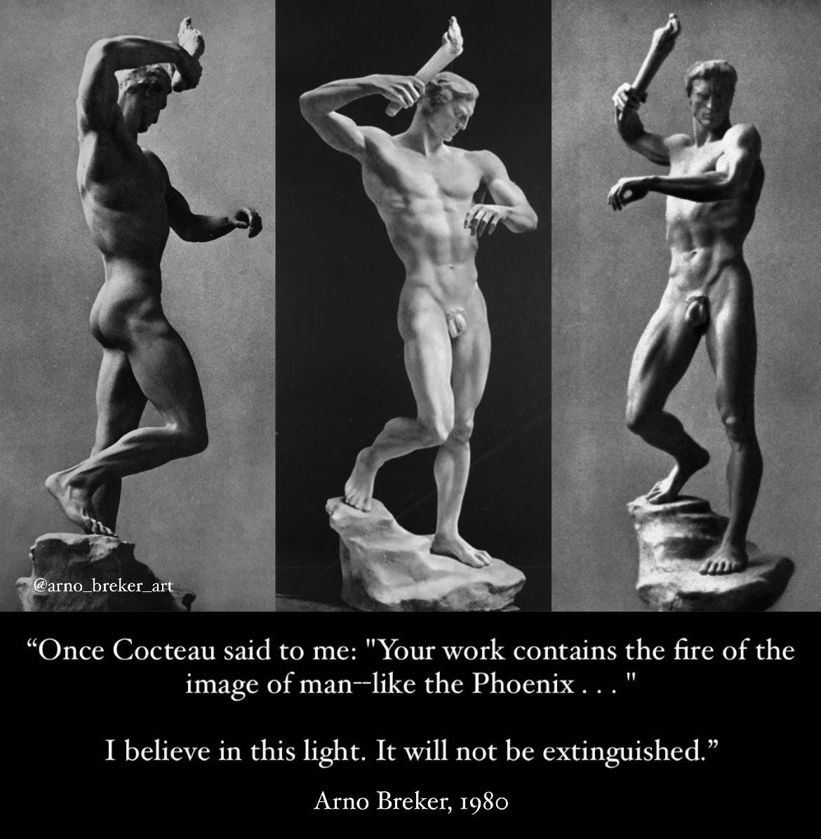 Once Cocteau said to me: "Your work contains the fire of the image of  man--like the Phoenix . . . " I believe in this light. It will not be  extinguished.” Arno