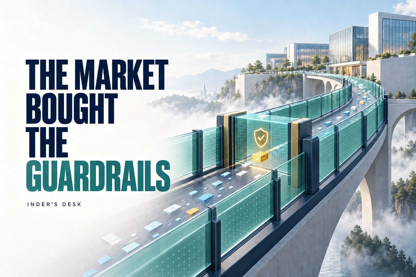 The Market Bought the Guardrails: a protected AI data corridor leading toward a technology campus. Inder’s Desk. The Market Bought the Guardrails: a protected AI data corridor leading toward a technology campus. Inder’s Desk.
