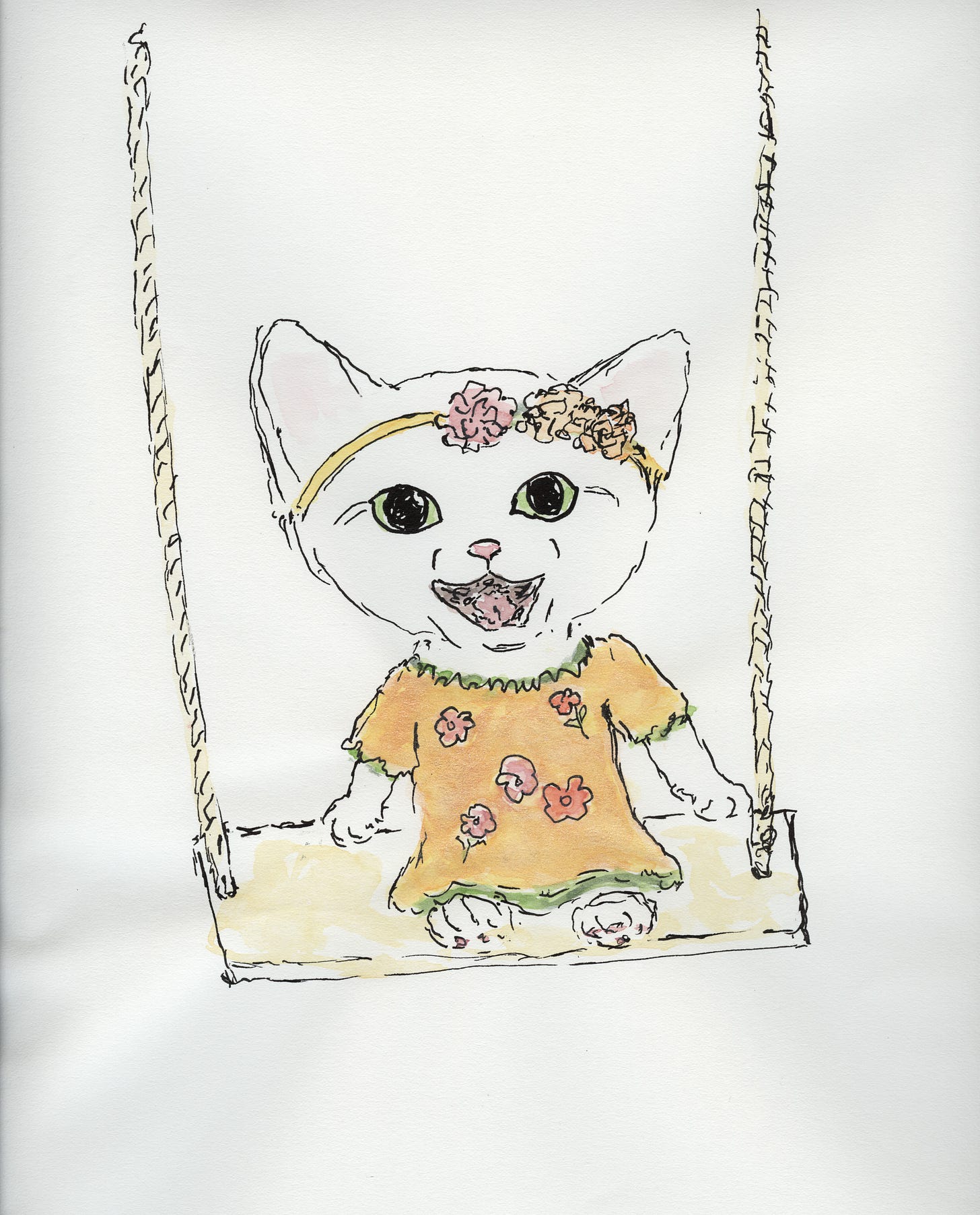 painting of kitten on a swing by Sarah Hauser