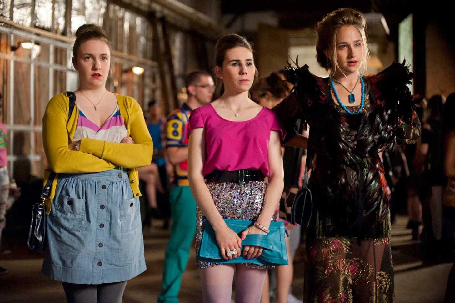 Lena Dunham as Hannah, Zosia Mamet as Shoshanna, and Jemima Kirke as Jessa in Girls. Lena Dunham as Hannah, Zosia Mamet as Shoshanna, and Jemima Kirke as Jessa in Girls.