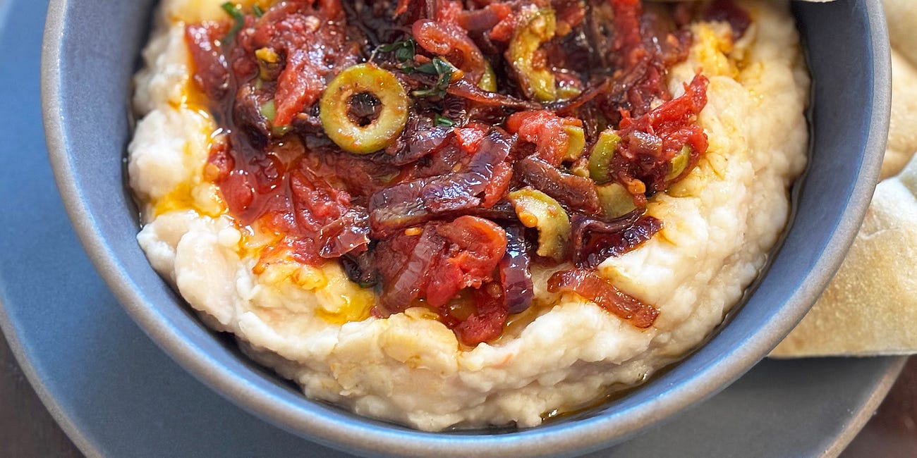 Creamy White Bean Dip with Pan-Fried Tomato Sauce
