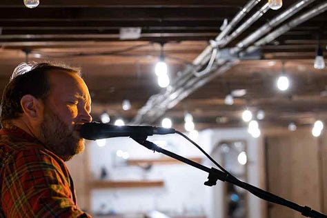 Clint Vines, Colton Sanders, and Jay Burnam perform in the loft at Iron Society, July 25th, 2025