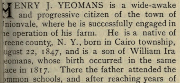 Paragraph detailing the life of Henry J Yeomans
