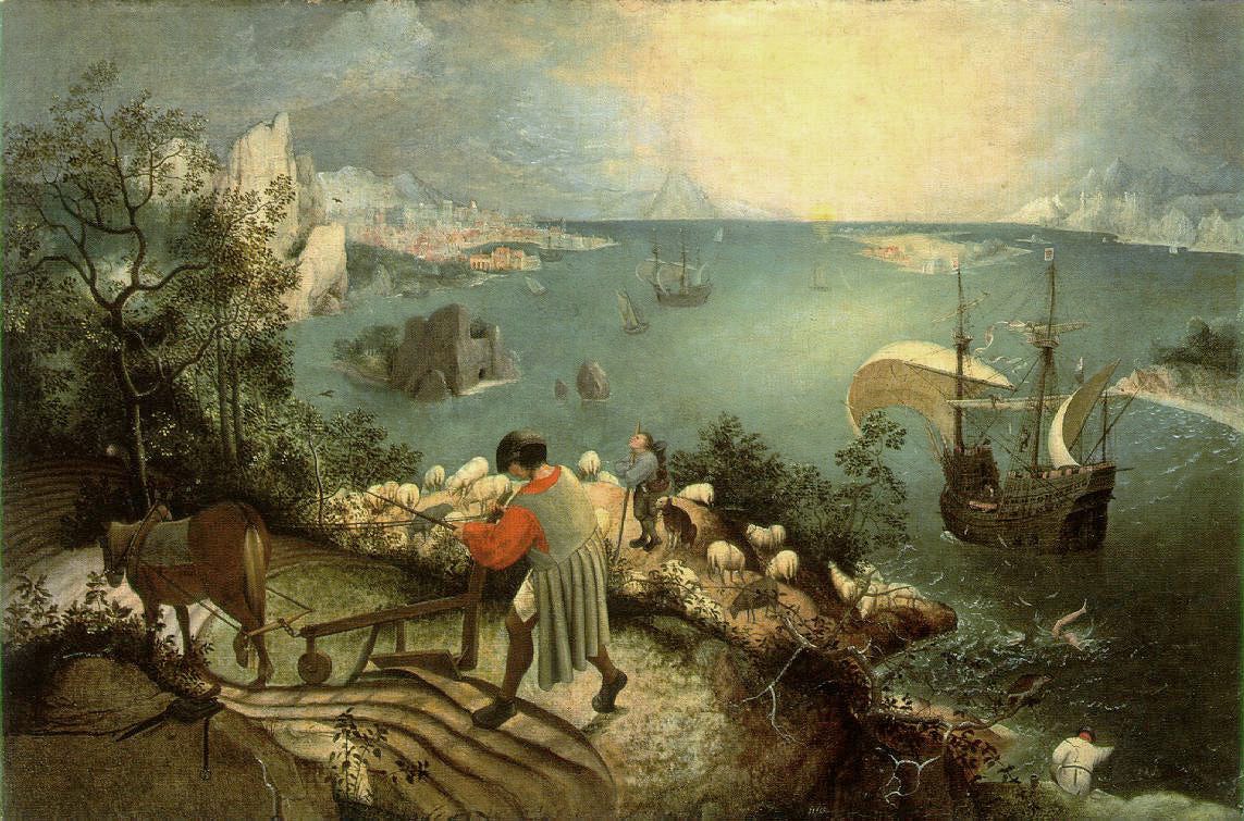 Ploughman and ship, with Icarus drowning unnoticed Ploughman and ship, with Icarus drowning unnoticed