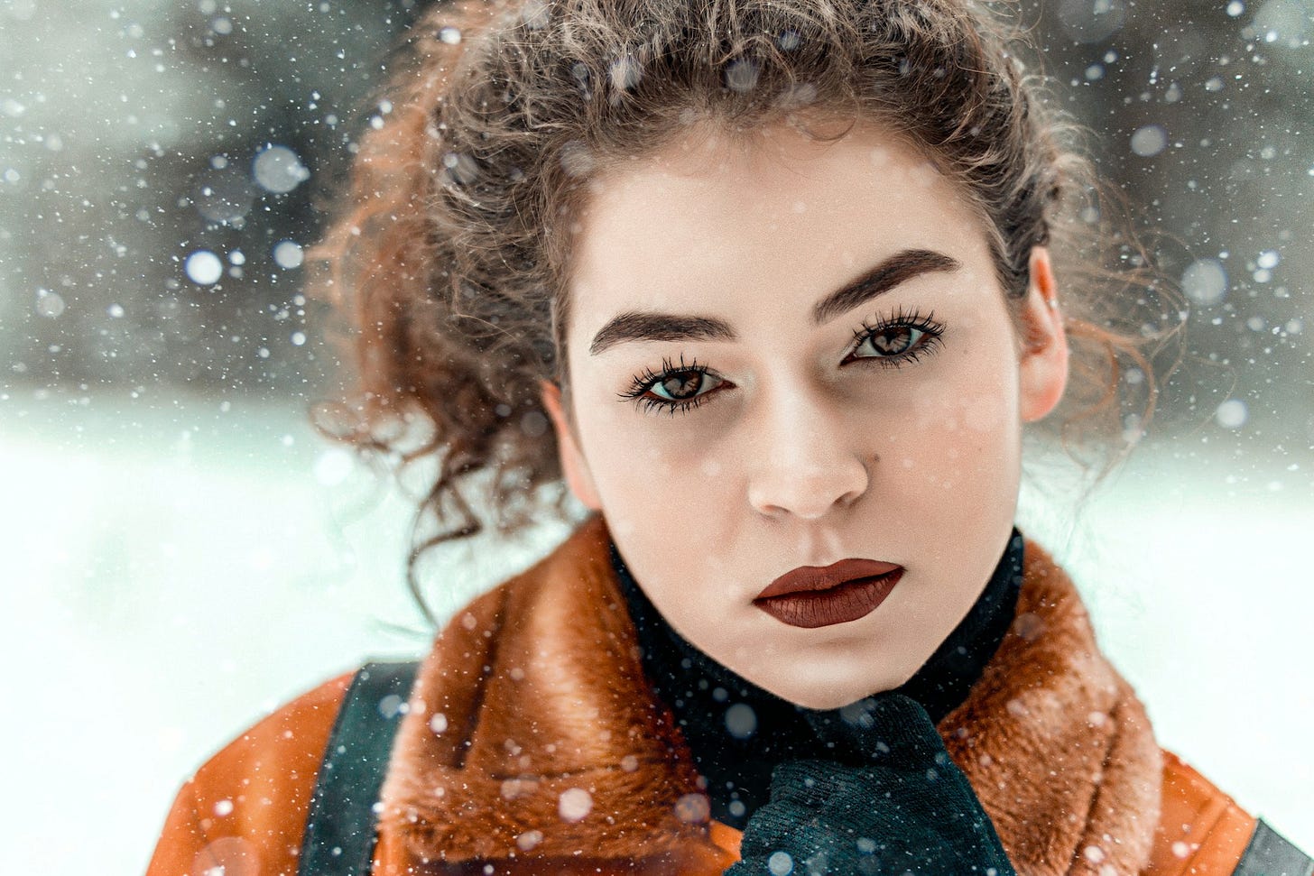 Close-up winter portrait of a woman, symbolizing the moment of Wondering what kind of boundary is required Close-up winter portrait of a woman, symbolizing the moment of Wondering what kind of boundary is required