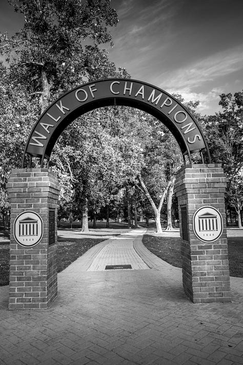Walk of Champions, engineering classrooms, buildings on campus, journalism building