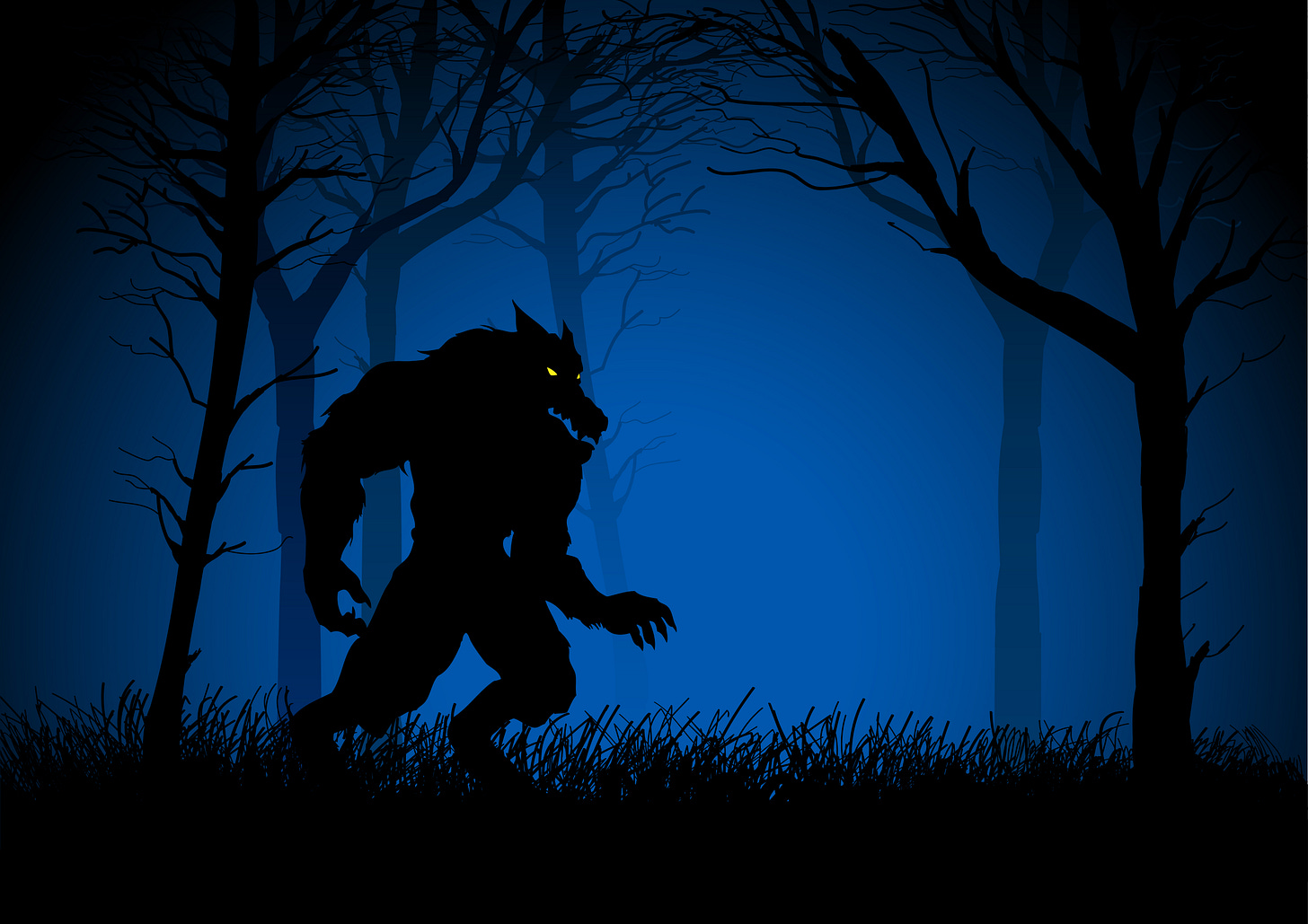 image of a dogman lurking in the woods