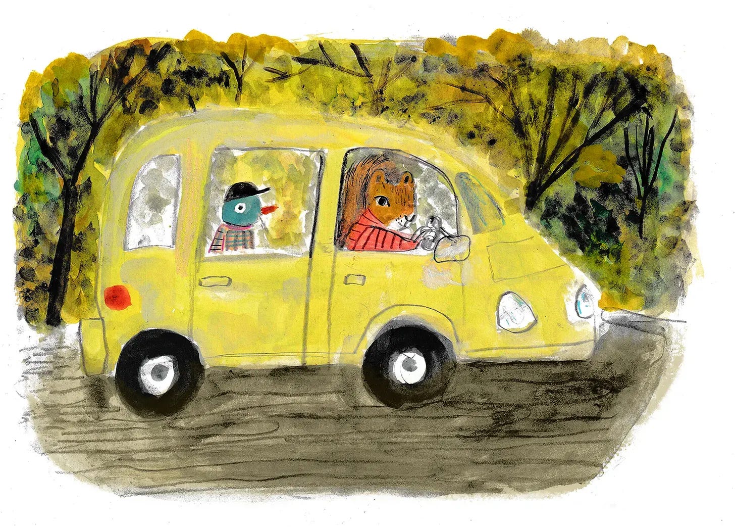 squirrel driving illustration by Beth Spencer squirrel driving illustration by Beth Spencer