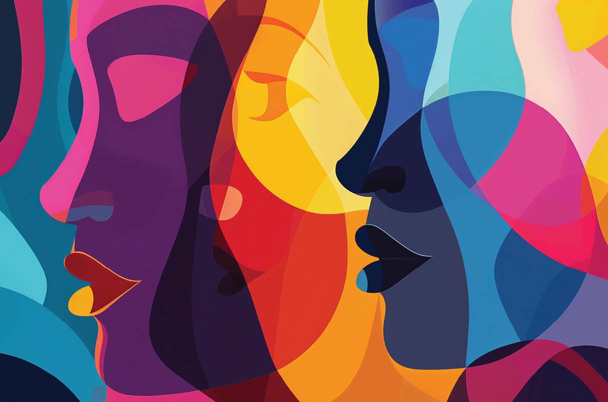 Colorful silhouettes of women in profile