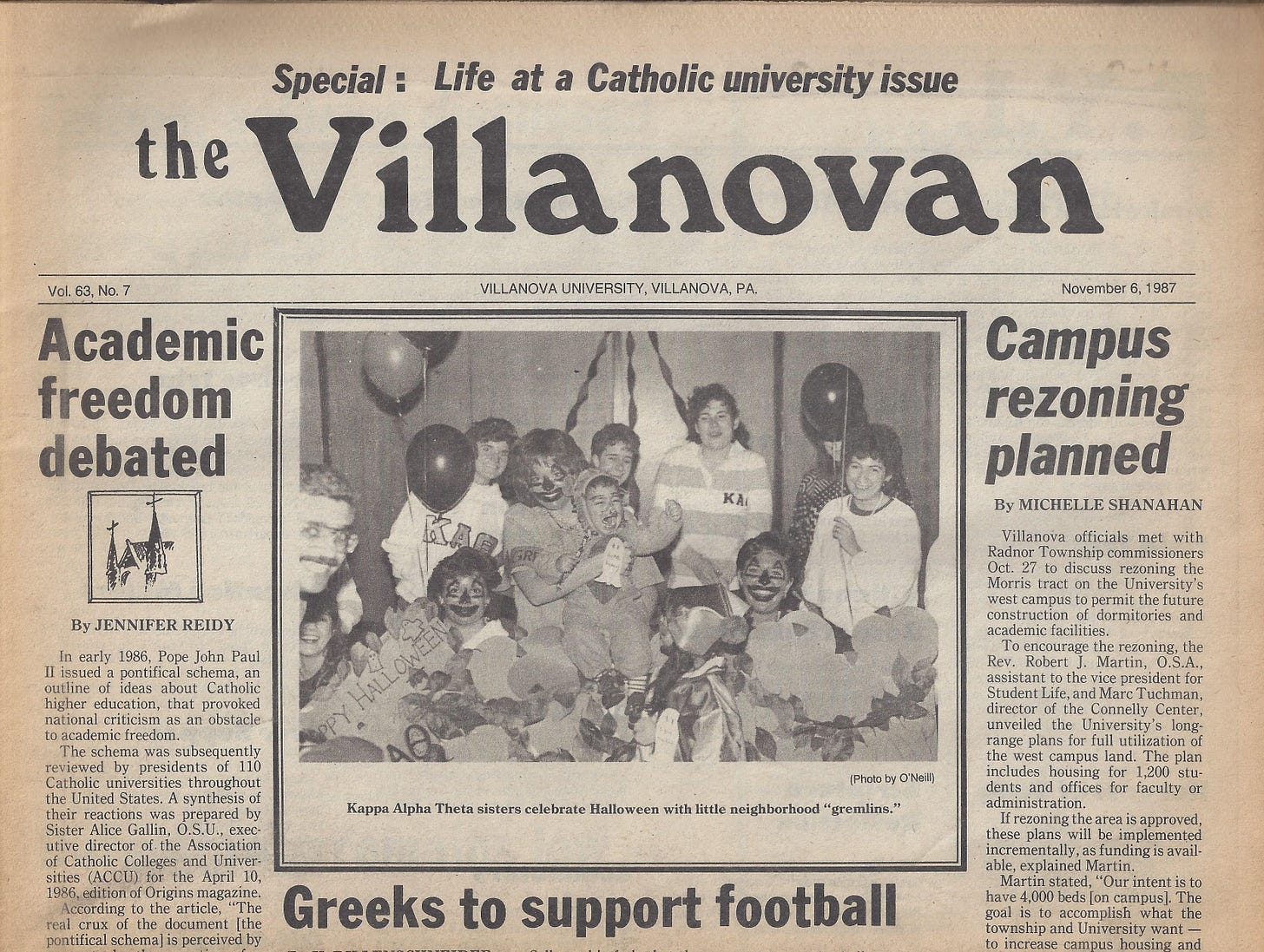 A 1987 edition of college newspaper, The Villanovan A 1987 edition of college newspaper, The Villanovan
