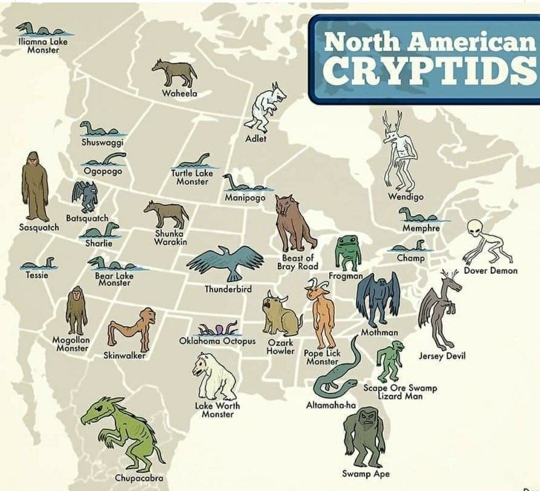 A cool guides of North American cryptids (creatures that ...