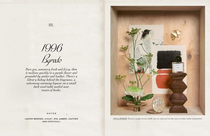 This may contain: an open book with various vases and plants