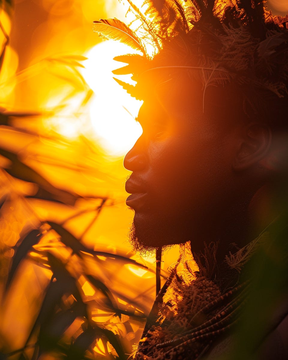  Yoruba Hunter in Jungle at Sunset, Golden hour