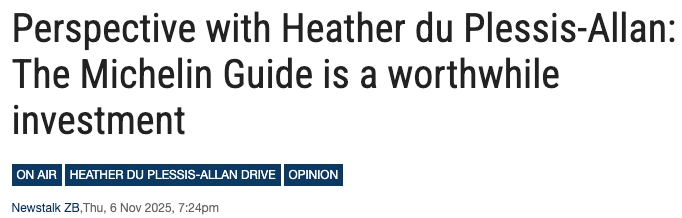 Headline: "Perspective with Heather du Plessis-Allan: The Michelin Guide is a worthwhile investment."