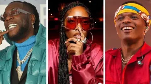 Getty Images Burna Boy, Tiwa Savage and Wizkid 