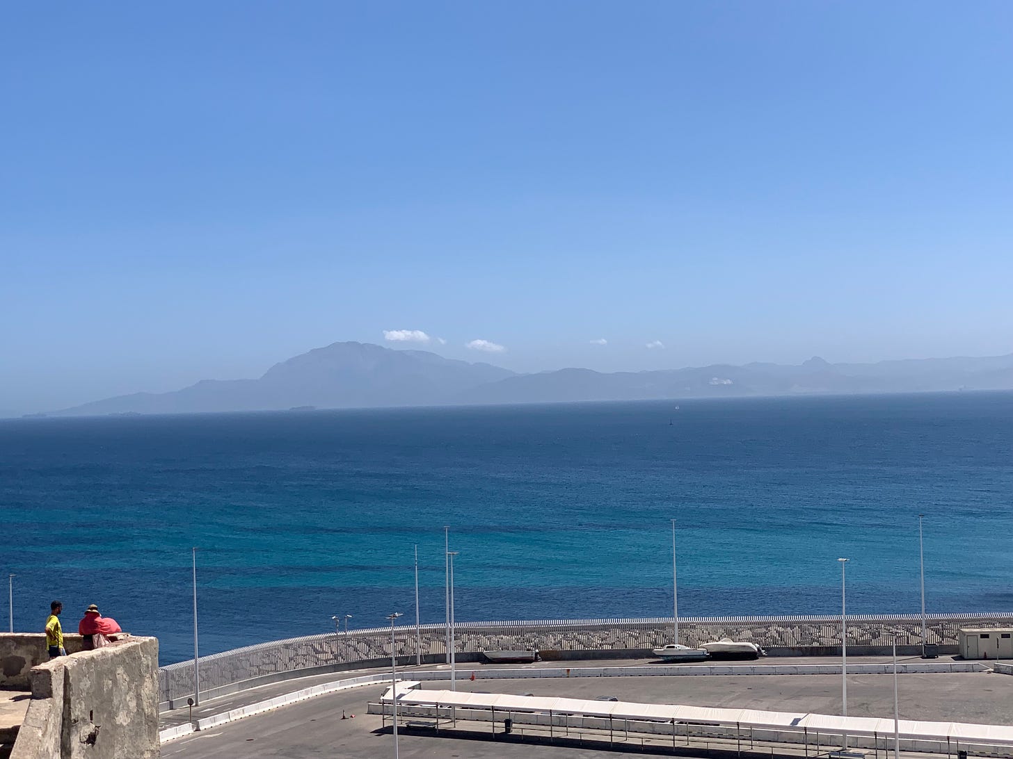 View of the Atlas mountains from the port of Tarifa, Spain, the closet point of Europe to the African continent