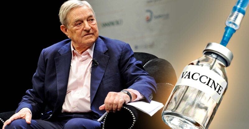 george soros and vaccine bottle