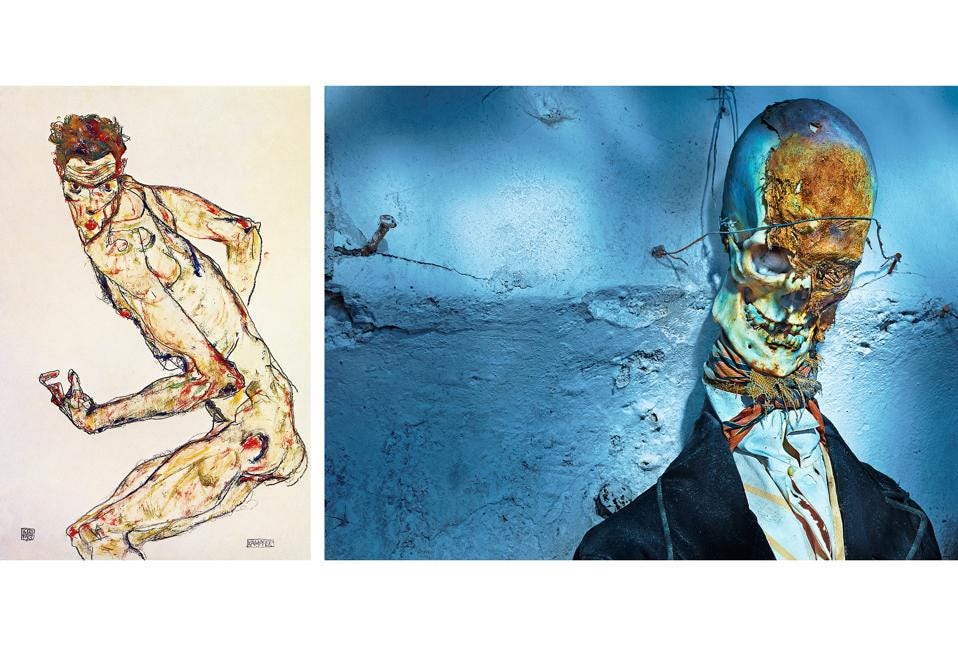 [12] Egon Schiele, Fighter, 1913_ Matthew Rolston, Untitled (Long Face), Palermo, 2013