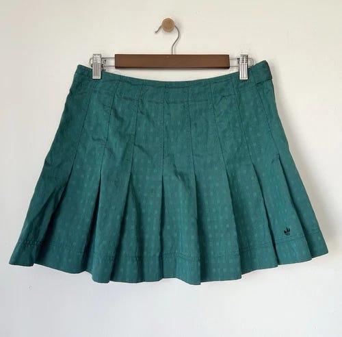 ADIDAS Vintage 1990s Lightweight Nylon Blend Green Pleated Tennis Skirt. 14 - Picture 1 of 6