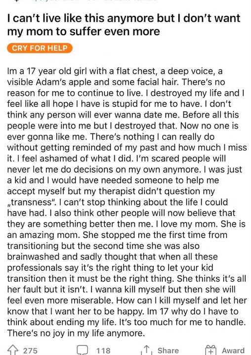 detransitioner suicidal