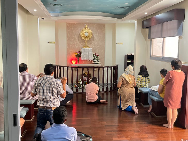 Catholics pray in the adoration chapel at St. Mary's Catholic Parish, Dubai. Credit: JD Flynn/Pillar Media.