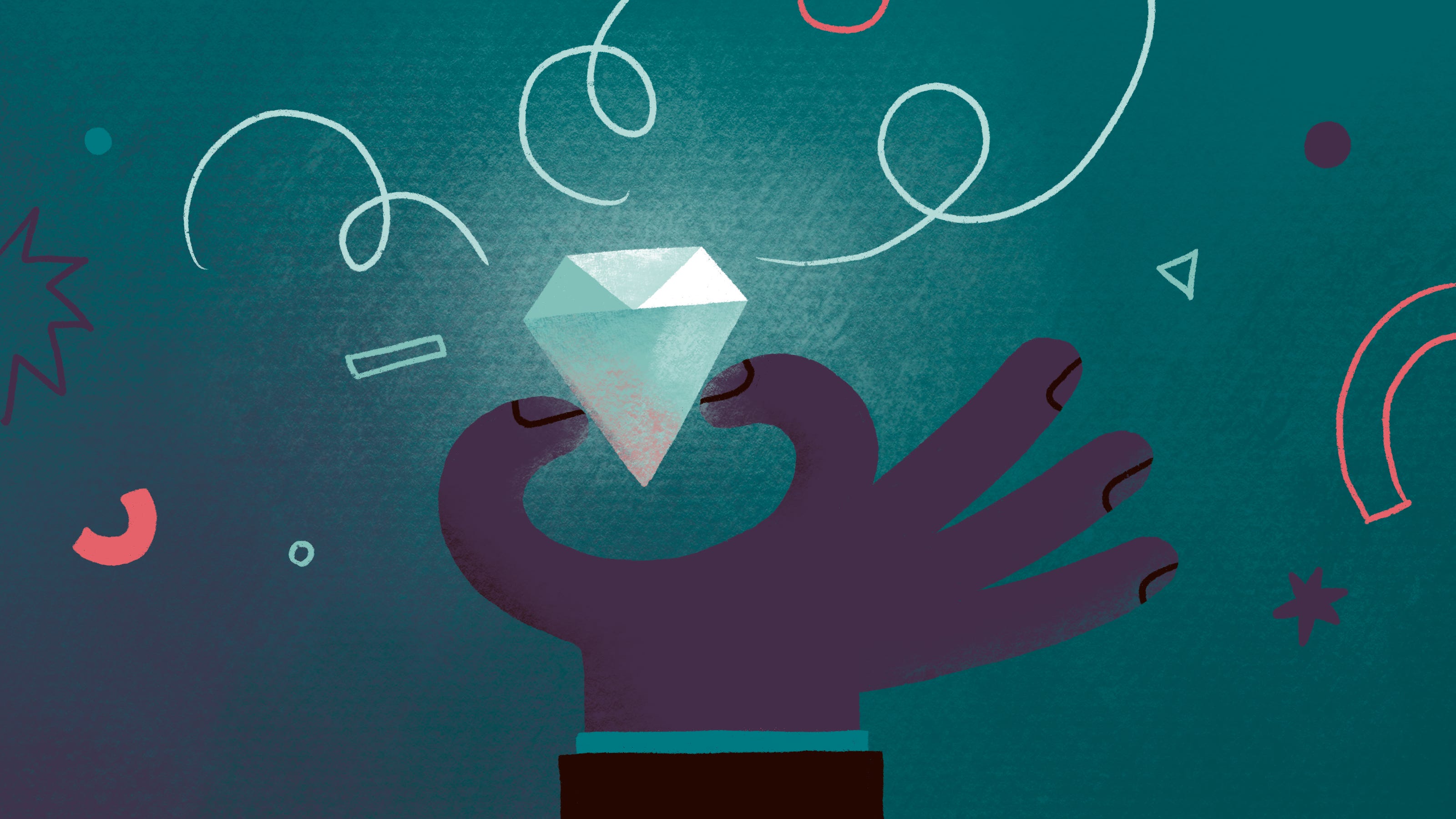 Illustration of a hand holding a faceted gem, surrounded by abstract lines and shapes. Illustration of a hand holding a faceted gem, surrounded by abstract lines and shapes.