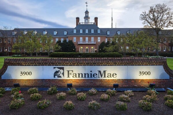 FILE- This April 21, 2018, file photo shows the Fannie Mae headquarters building in Washington. (AP Photo/J. David Ake, File)