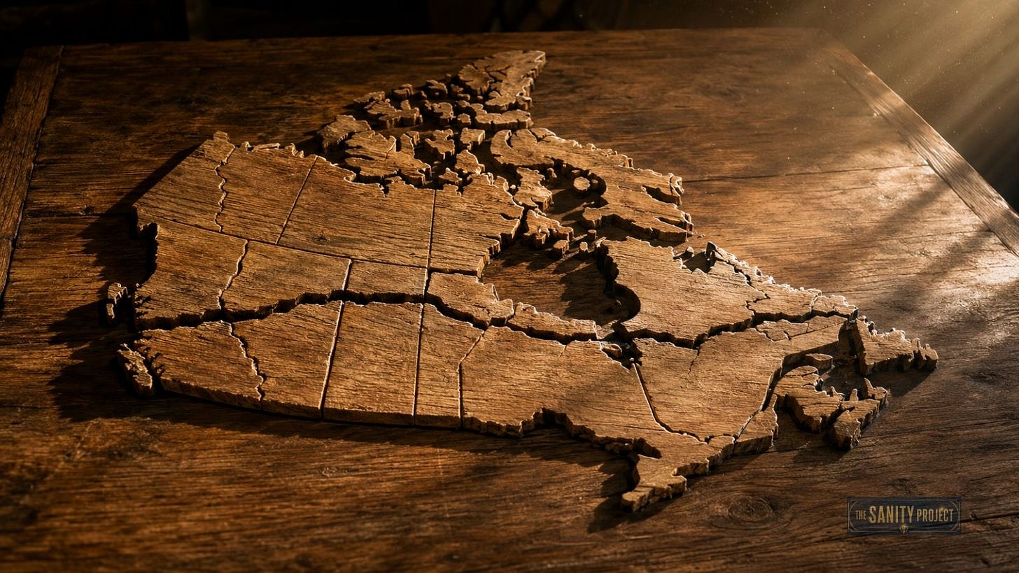 A cracked wooden carving of Canada’s map illustrates the cost of the country’s internal trade barriers. A cracked wooden carving of Canada’s map illustrates the cost of the country’s internal trade barriers.