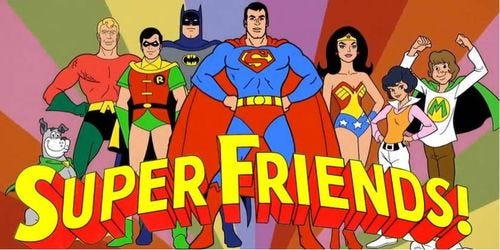The lineup of the 1973 'Super Friends' The lineup of the 1973 'Super Friends'