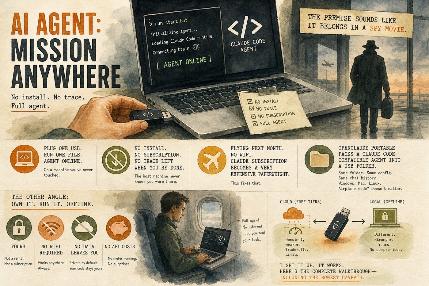 AI agent running from a USB drive — no installation, no trace