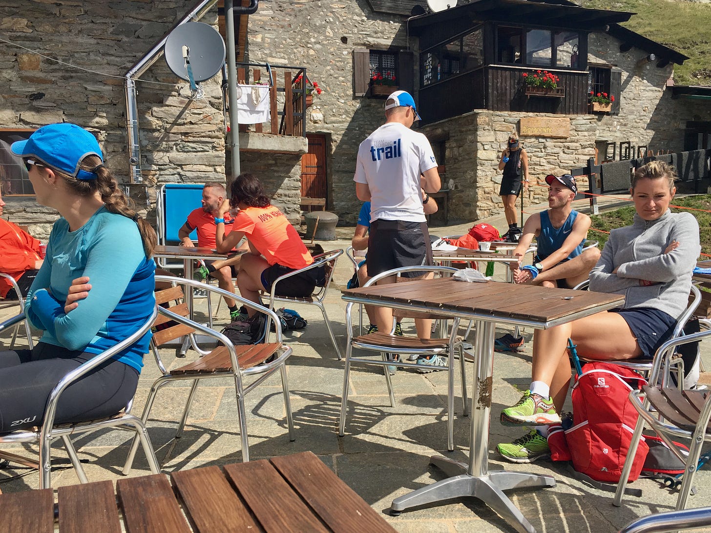 Rifugio Bertone is a classic coffee stop right out of Courmayeur. All the UTMB training people stopped there.